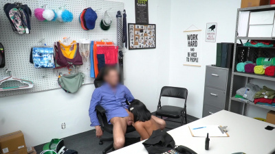 Black woman shoplifter Jenna Foxx pleasing officer in exchange for a freedom